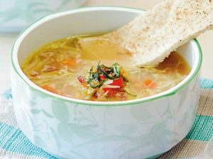 Chickpea Soup with Pancetta, Cabbage, and Peppers