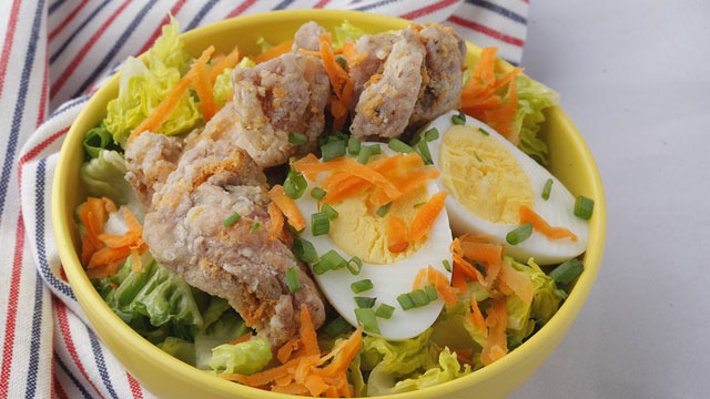 Chicken Karaage on Salad Greens