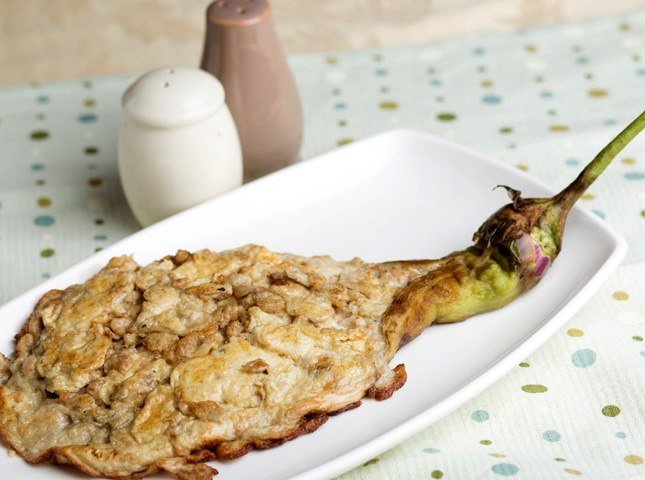 tortang talong on a rectangular plate