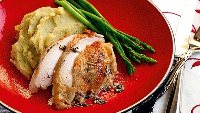 Roast Chicken with Pesto Mashed Potatoes