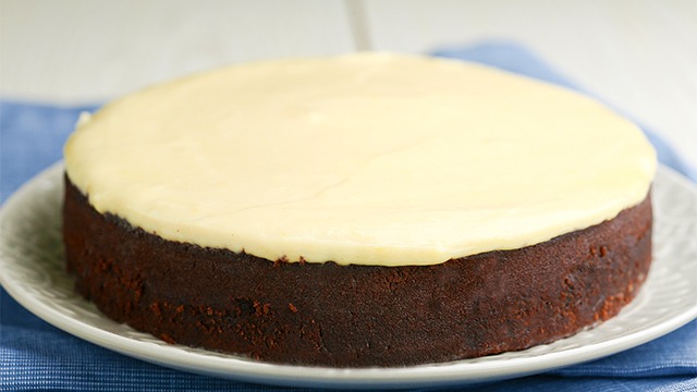Steamed chocolate cake with yema frosting