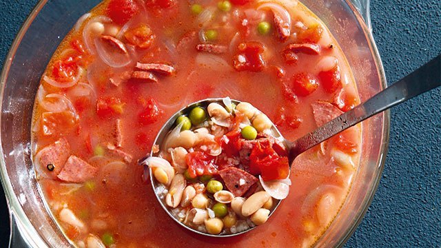 Tomato Soup with Pepperoni and Beans Recipe