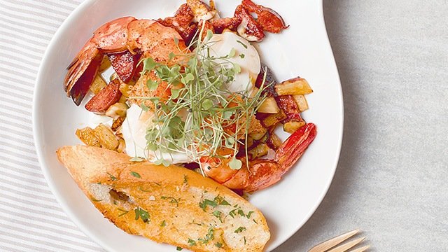 Poached Eggs with Seared Chorizo and Sweet Potatoes Recipe
