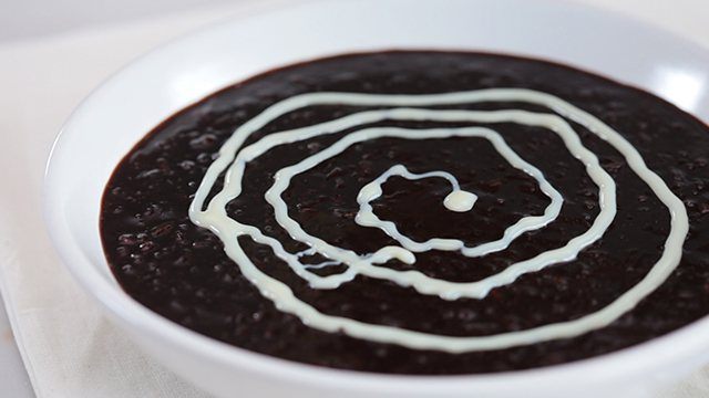 Deep, dark chocolate creates a breakfast rice porridge that's intense in its flavor.