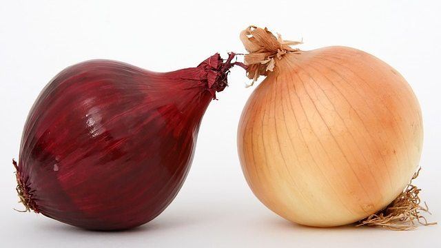 red onion on the left, white onion on the right