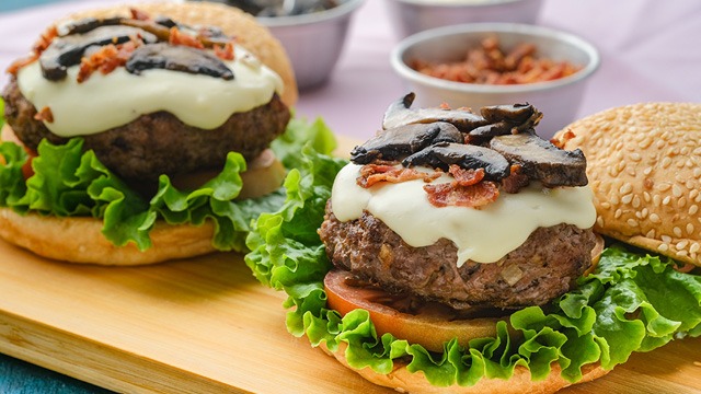 Champ and Yum Chessy Bacon Mushroom burgers for FATHER AND SON