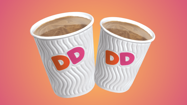 two dunkin donuts hot choco cups