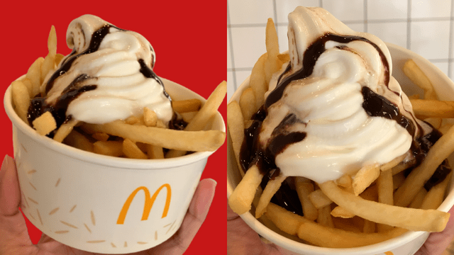 A trending McDonald's hack on TikTok shows how you can achieve ordering a bucket of fries with Hot Fudge sundae on top.