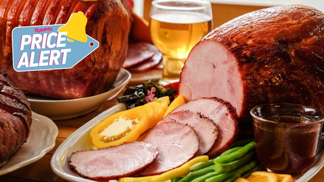 christmas ham sliced on a table