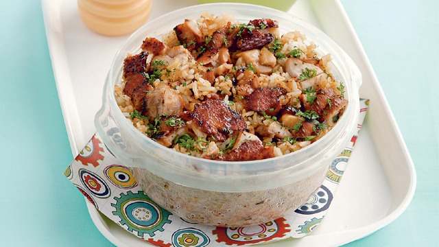Barbecue Chicken Fried Rice in a plastic container
