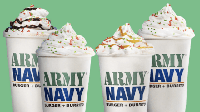 ArmyNavy Burger + Burrito launches new drinks for the holidays, namely the Peppermint French Vanilla, Peppermint Mocha, Peppermint Caramel Latte, and Peppermint Latte.