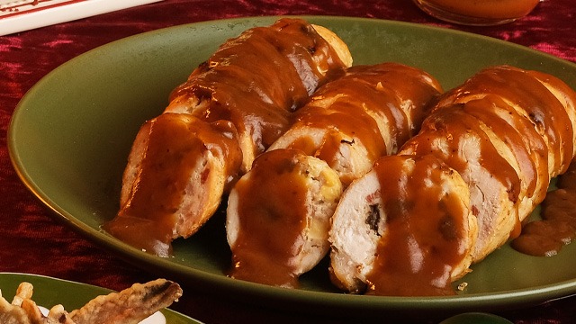 chicken relleno or chicken breast rolls stuffed with ground chicken