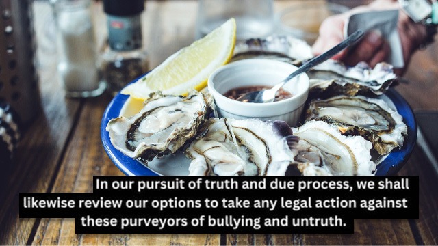 staff serving fresh oysters with quote from an official statement