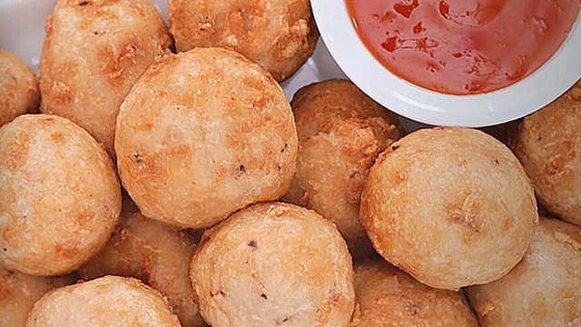 street food squid balls with sweet and sour sauce recipe image
