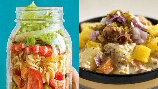 Left: summer salad in a jar, Right: tuna potato salad