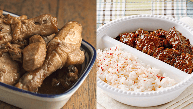 left: chicken adobo, right: beef biryani