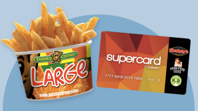 Shakey's Supercard cardholders can get free Large fries when they buy Tera or Giga fries from Potato Corner.