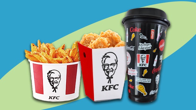 KFC Cup 'N Krunch meal with fries, chicken shots, and a free tumbler