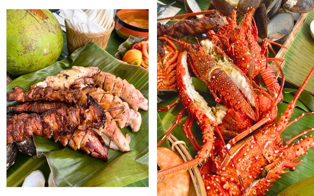 Dishes from Lime Resort El Nido and Chef Sau del Rosario's collaboration: Island menu, inihaw (left), buttered lobsters (right)