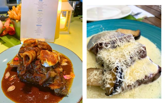 Dishes from Lime Resort El Nido and Chef Sau del Rosario's collaboration: caldereta (left), lengua (right)