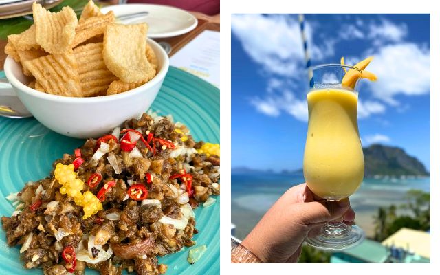 Dishes from Lime Resort El Nido and Chef Sau del Rosario's collaboration: sisig (left), mango shake (right)