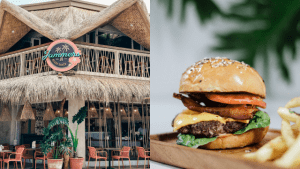 left: Jammers Beach Shack facade. Right: Jammers Beach Shack's OMG Burger