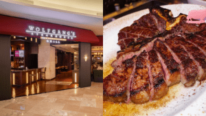 Left: Wolfgang's Steakhouse in City of Dreams, Right Wolfgang's Steakhouse USDA Prime Angus Porterhouse Steak