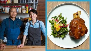 tim flores and genie kwon of kasama and braised pork shank