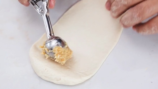 the filled added to the prepared dough