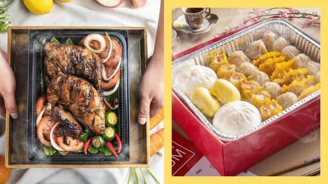 left: hotbox chicken barbecue, right: hotbox dimsum platter