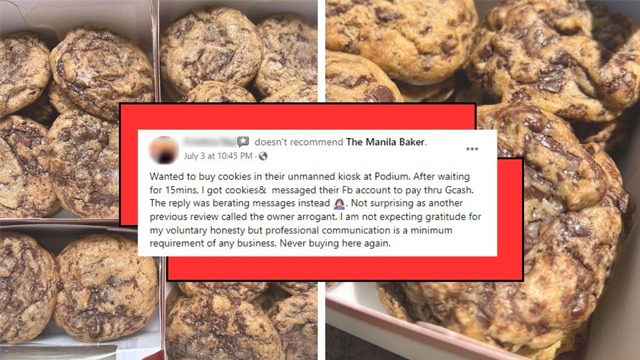 a box of brown butter salted chocochip cookies from the manila baker and FB post