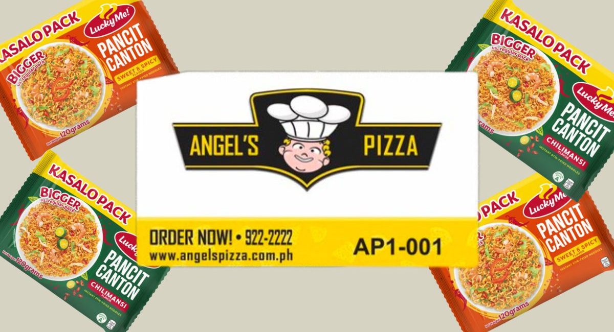 angel's pizza card with pancit canton kasalo