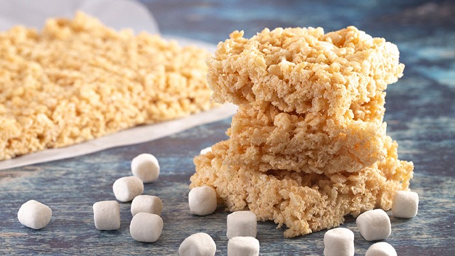 rice crispy bars made from puffed rice and marshmallows