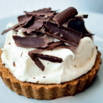banana toffee pie topped with chocolate shavings
