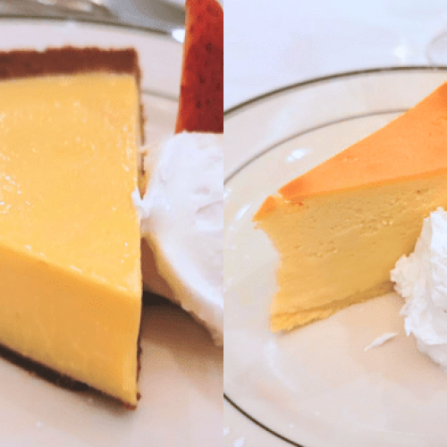 Wolfgang's Steakhouse desserts. Key lime pie on the left, New York Style Cheesecake on the right